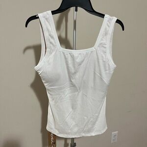 OGL White Square Neck Tank Top with built in bra